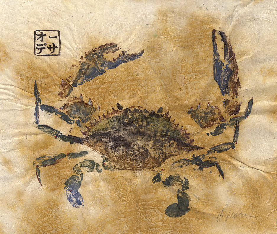Blue crab Gyotaku on Pinto paper