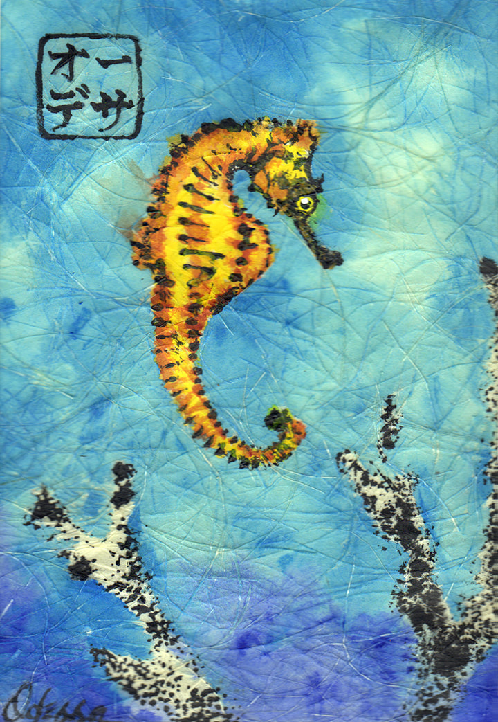 Seahorse Gyotaku on Shoji paper