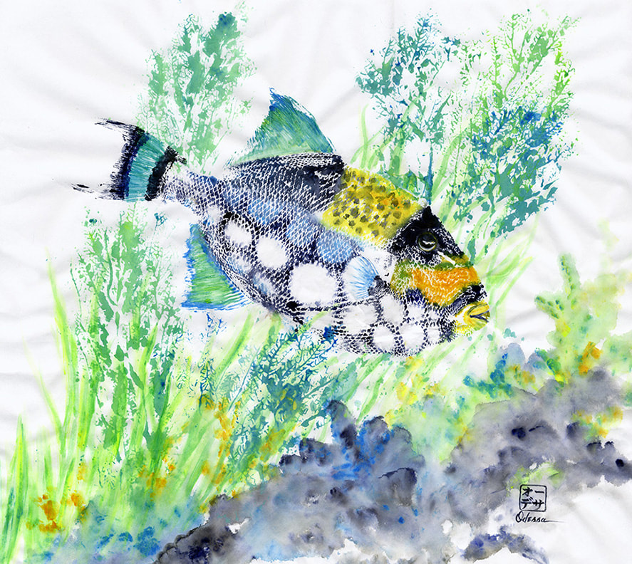 Triggerfish Gyotaku on plain Shoji paper