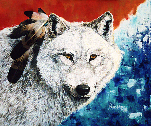 White Wolf painting, oil on canvas